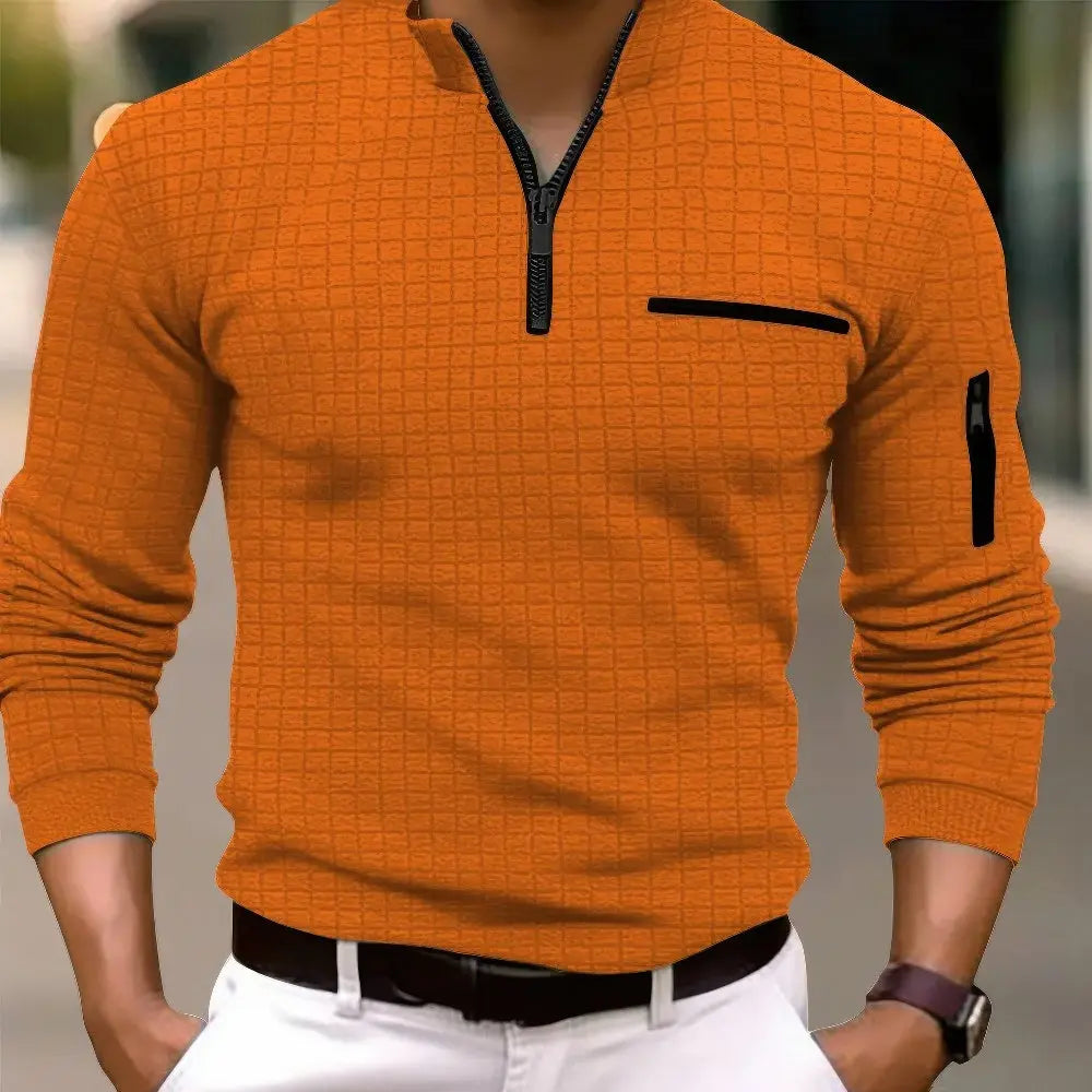 DARIUS - Stilvolles Herren-Poloshirt mit langen Ärmeln und Reißverschluss an der Tasche