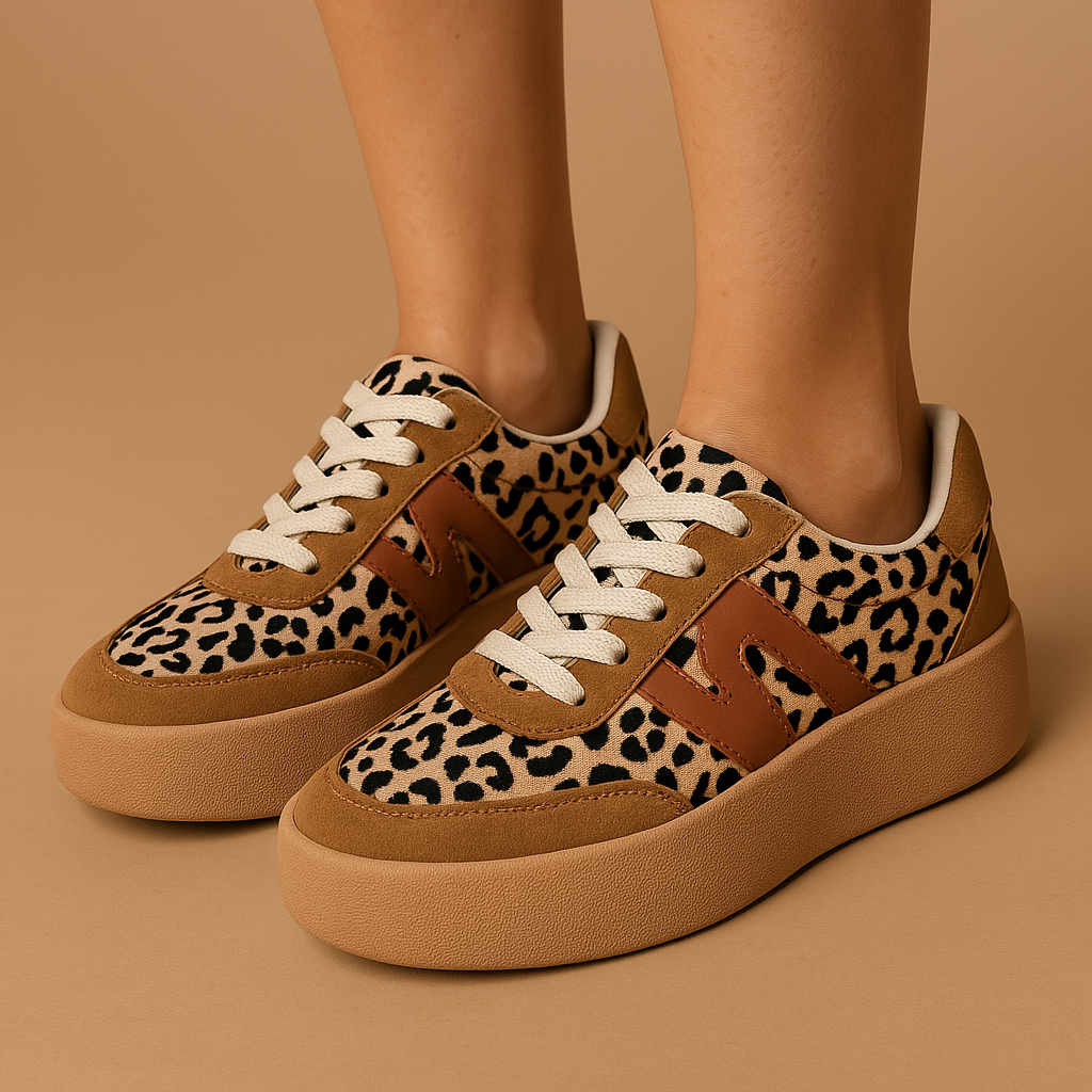 Damen Sneaker Leo Design bequeme Passform hohe Sohle