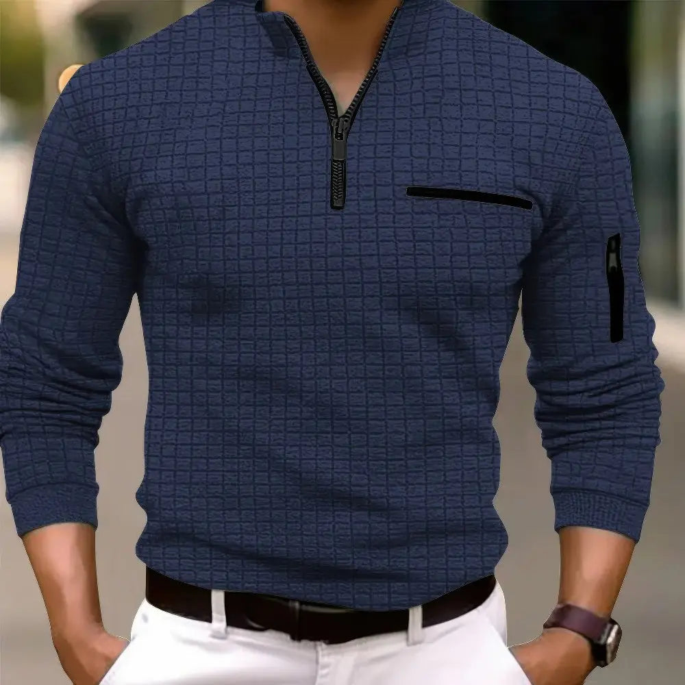 DARIUS - Stilvolles Herren-Poloshirt mit langen Ärmeln und Reißverschluss an der Tasche