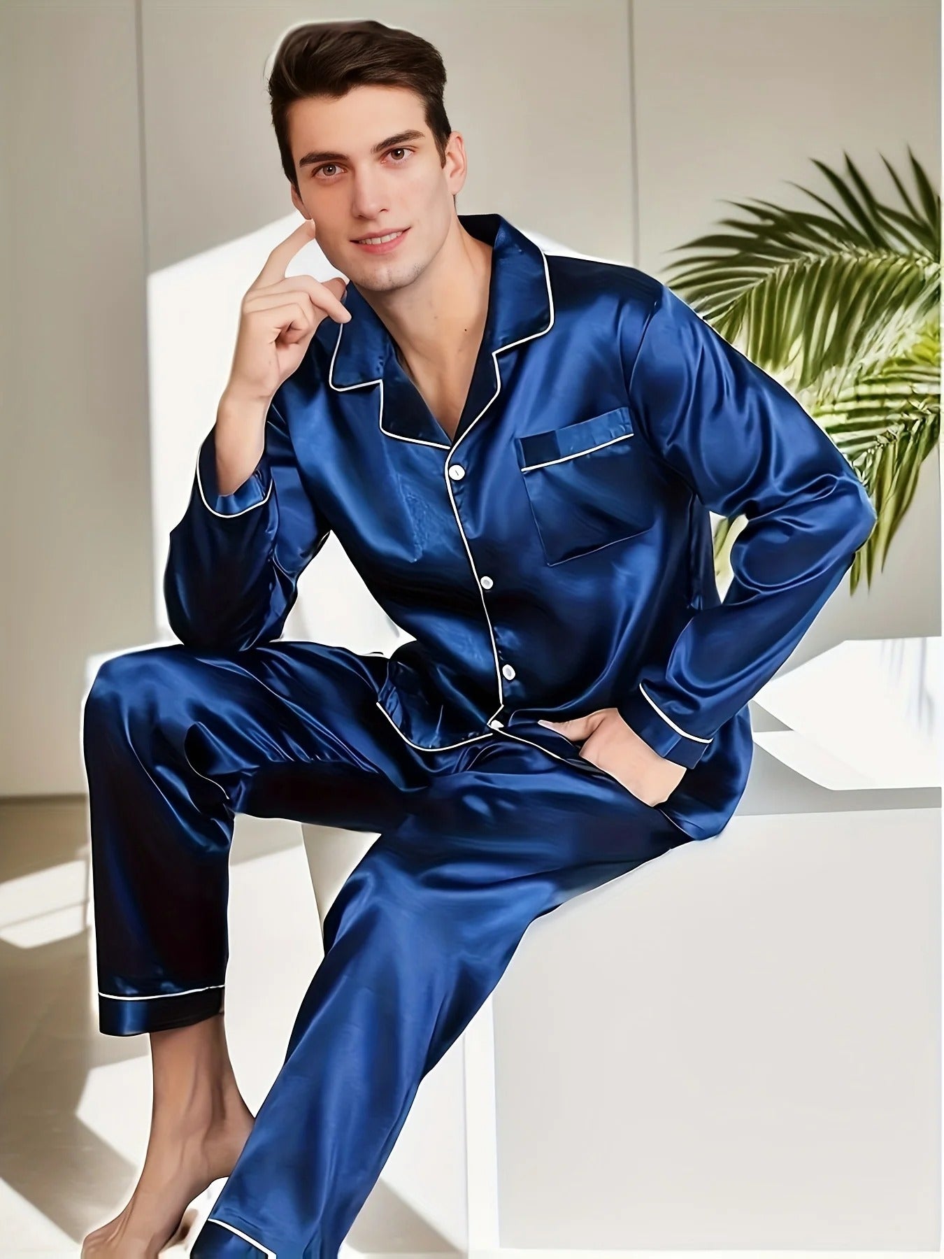 LUXOR - Schwarzes Seiden-Pyjama-Set für Herren, stilvoll und bequem
