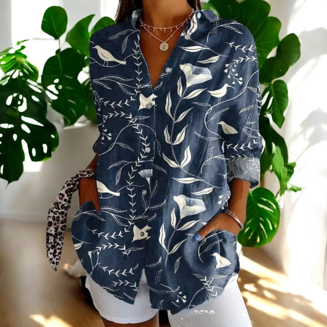 FELICIA - Lebendige Bluse mit geblümten Knöpfen für Damen