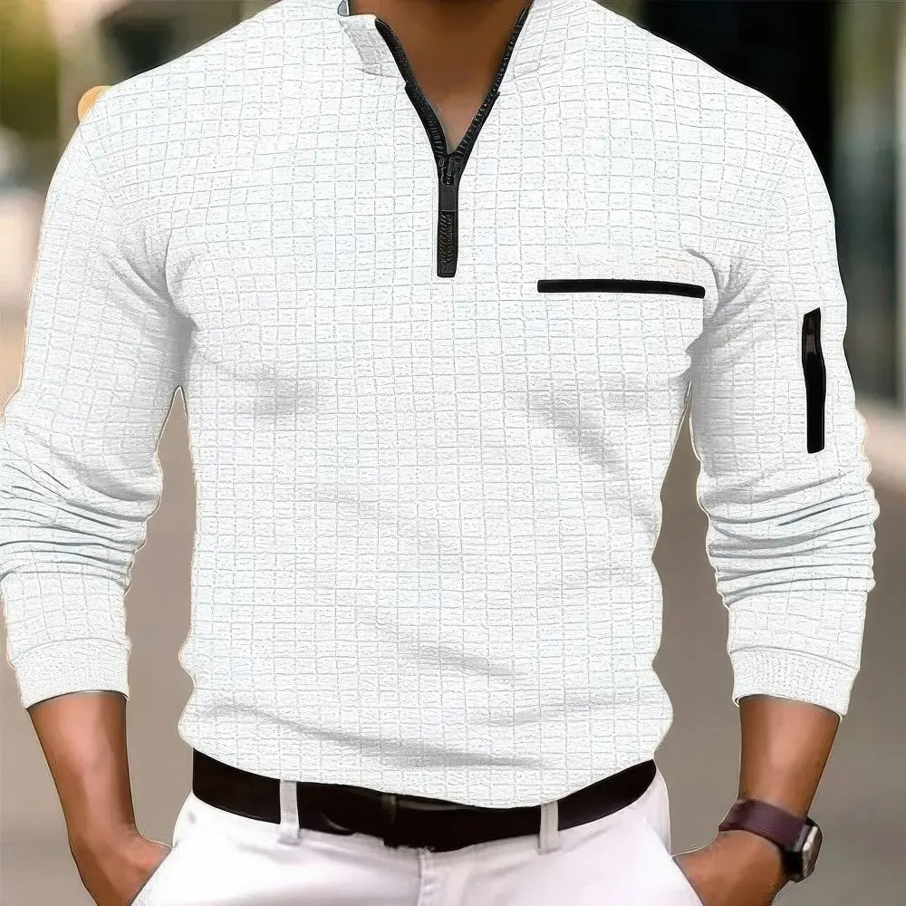 DARIUS - Stilvolles Herren-Poloshirt mit langen Ärmeln und Reißverschluss an der Tasche