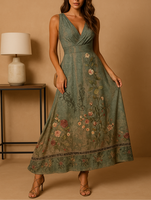 Ramy dames maxi-jurk - Elegante zomerjurk met bloemenmotief en taillesnit