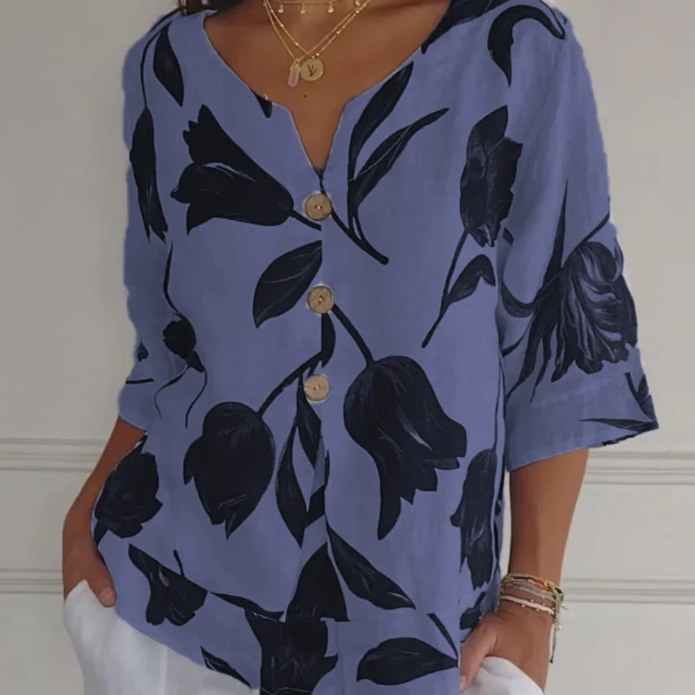 ELENA - Luftige Leinenbluse mit Blumenmuster für Damen