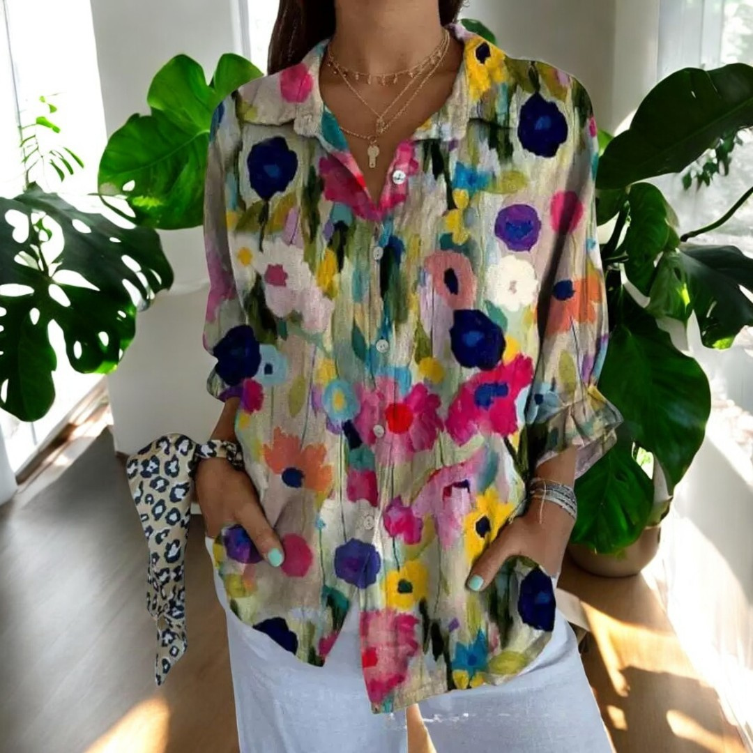FELICIA - Lebendige Bluse mit geblümten Knöpfen für Damen