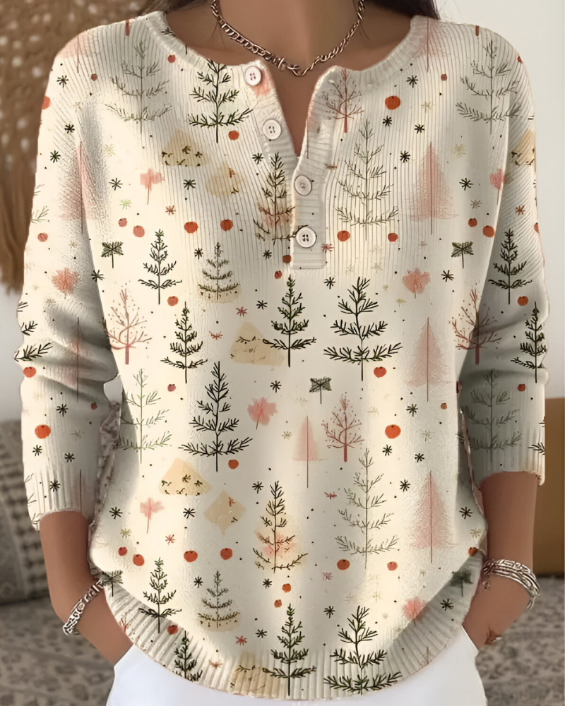 Emy™ | Feestelijke Kerstprint Top