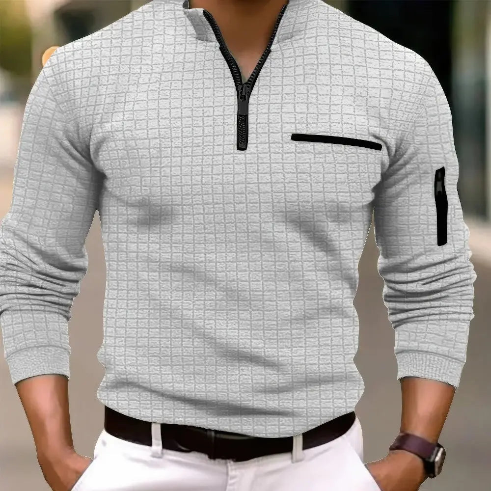 DARIUS - Stilvolles Herren-Poloshirt mit langen Ärmeln und Reißverschluss an der Tasche