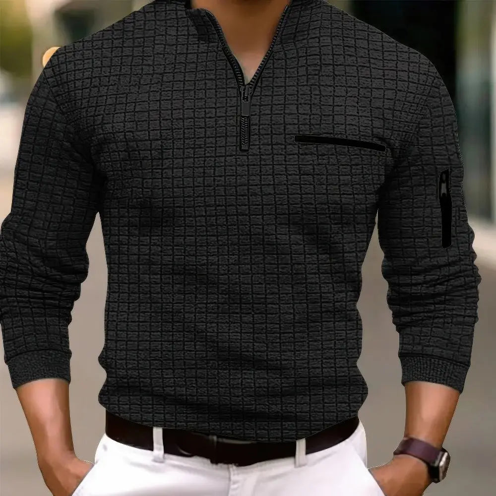 DARIUS - Stilvolles Herren-Poloshirt mit langen Ärmeln und Reißverschluss an der Tasche