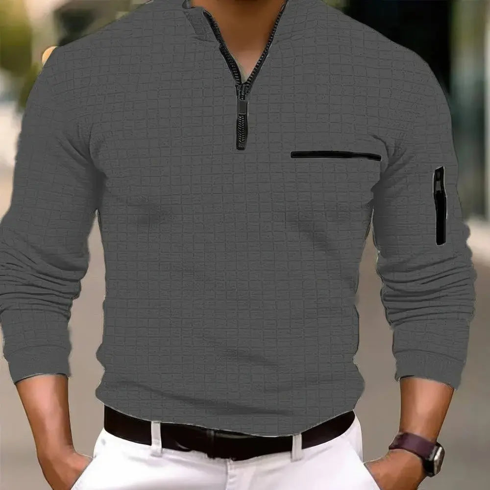 DARIUS - Stilvolles Herren-Poloshirt mit langen Ärmeln und Reißverschluss an der Tasche