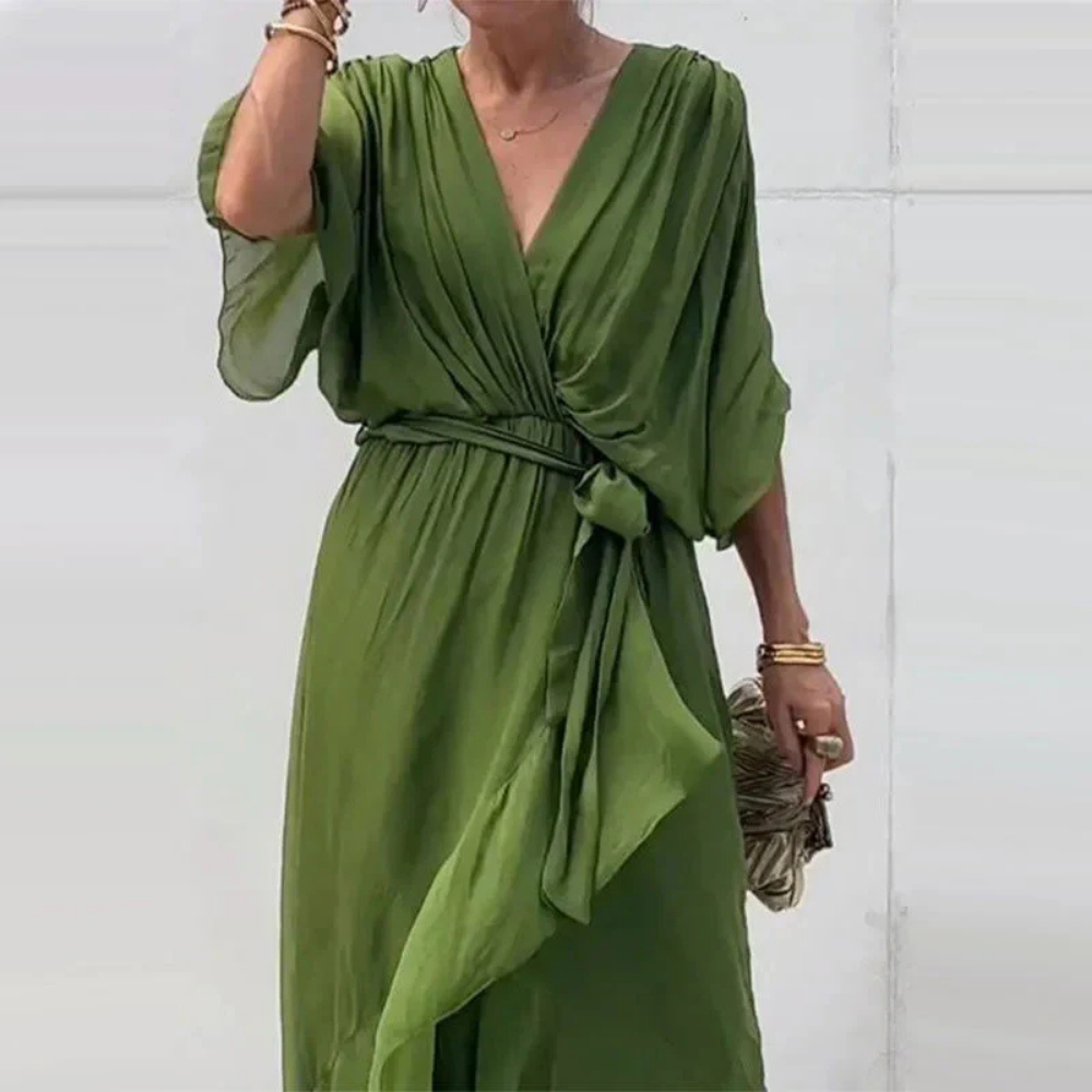 Sylvaine - Grünes Boho-Chiffonkleid
