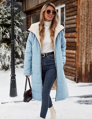 ISOLINA - Omkeerbare Lange Gewatteerde Jas met capuchon voor dames