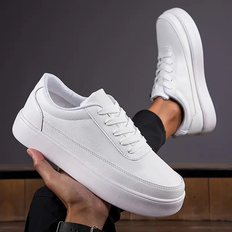 CALVINO - Herren Freizeitschuhe weißes Leder minimalistisch zum Skaten und für die Freizeit