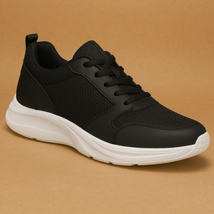 Herensneakers Zwart Leer met Onzichtbare Lift