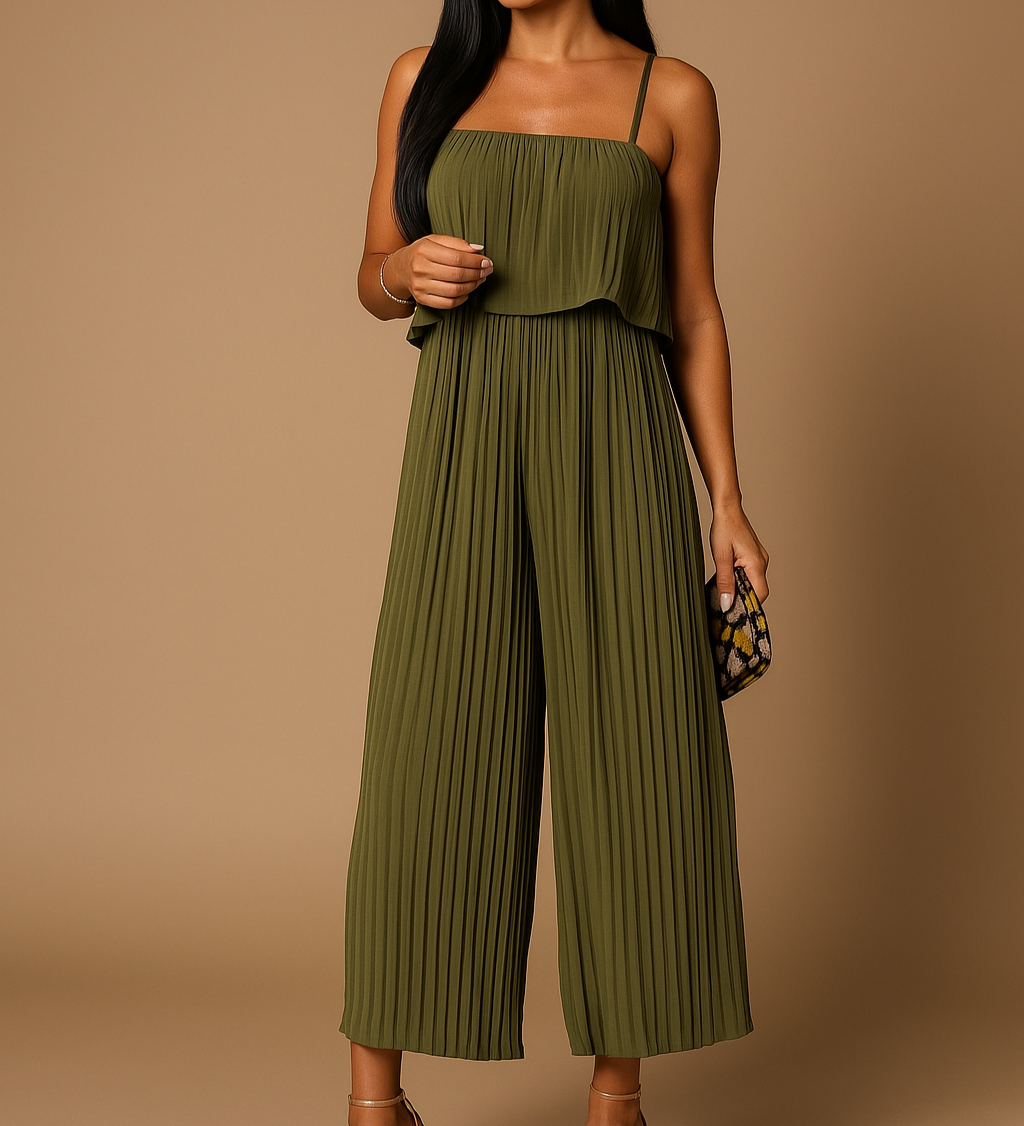 Kaki gefalteter Overall aus einem Stück aus 100 % Polyester, elegant für Partys und Freizeit