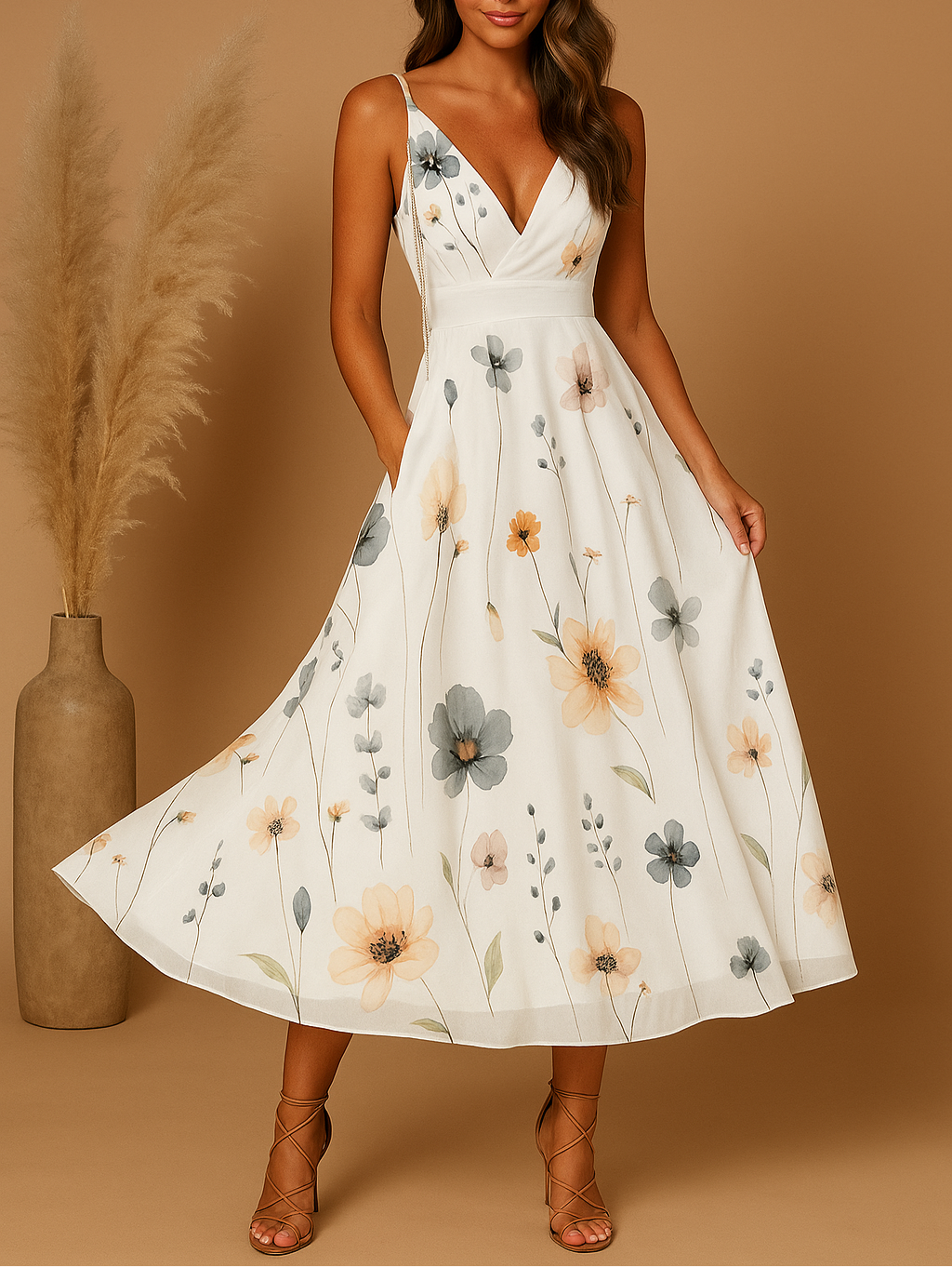 Ramy Damen Maxi-Kleid - Elegantes Sommerkleid mit Blumenmuster und Taillenschnitt