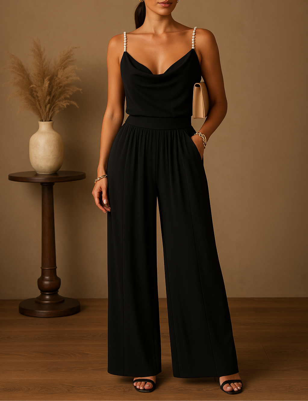 Damen-Jumpsuit Eleganter Polyester mit weitem Bein für Hochzeit und Festlichkeiten