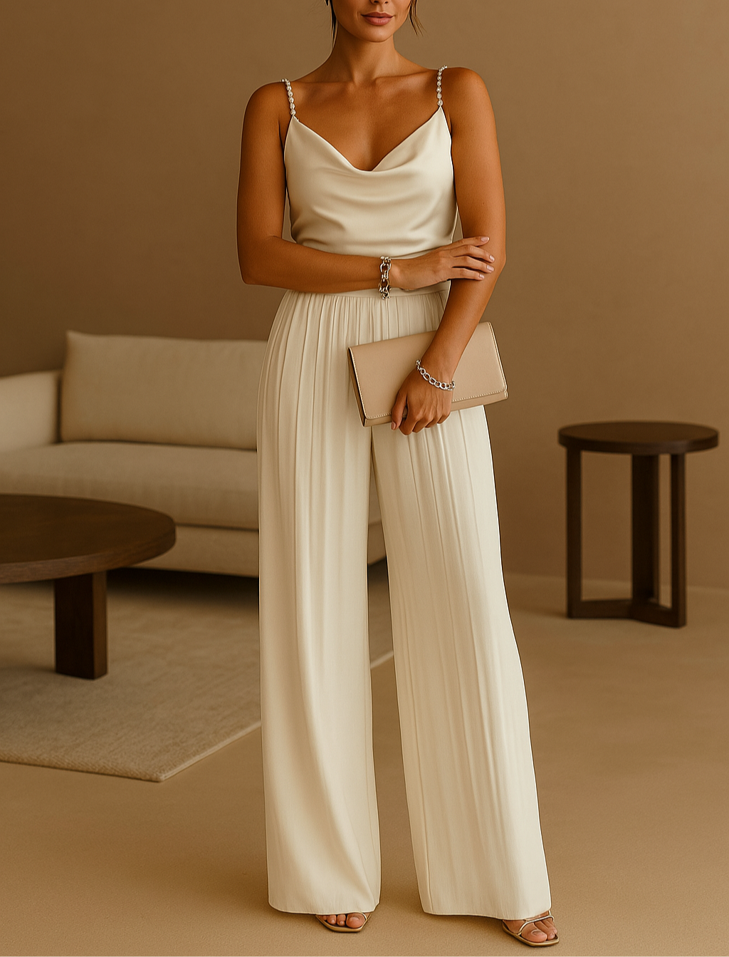 Damen-Jumpsuit Eleganter Polyester mit weitem Bein für Hochzeit und Festlichkeiten