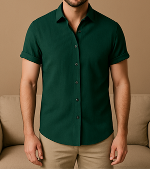 LEONARDO - Blauw kortarm heren overhemd van ademend katoen voor de zomer