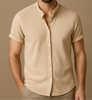 LEONARDO - Blauw kortarm heren overhemd van ademend katoen voor de zomer