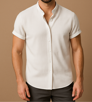 LEONARDO - Blauw kortarm heren overhemd van ademend katoen voor de zomer