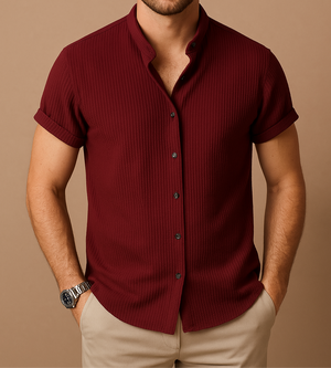 LEONARDO - Blauw kortarm heren overhemd van ademend katoen voor de zomer