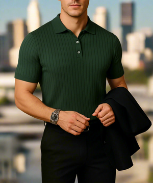 Roberto gebreide polo voor heren - Elegante polo met korte mouwen en geribde structuur