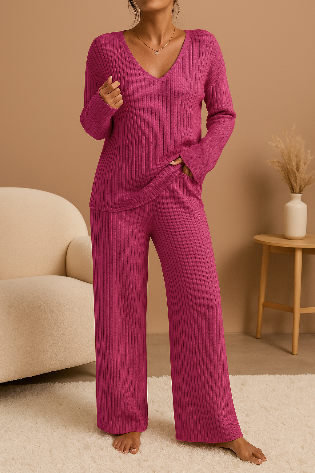 ZARINA - Zweiteiliges Lounge-Set für Damen mit Rippmuster