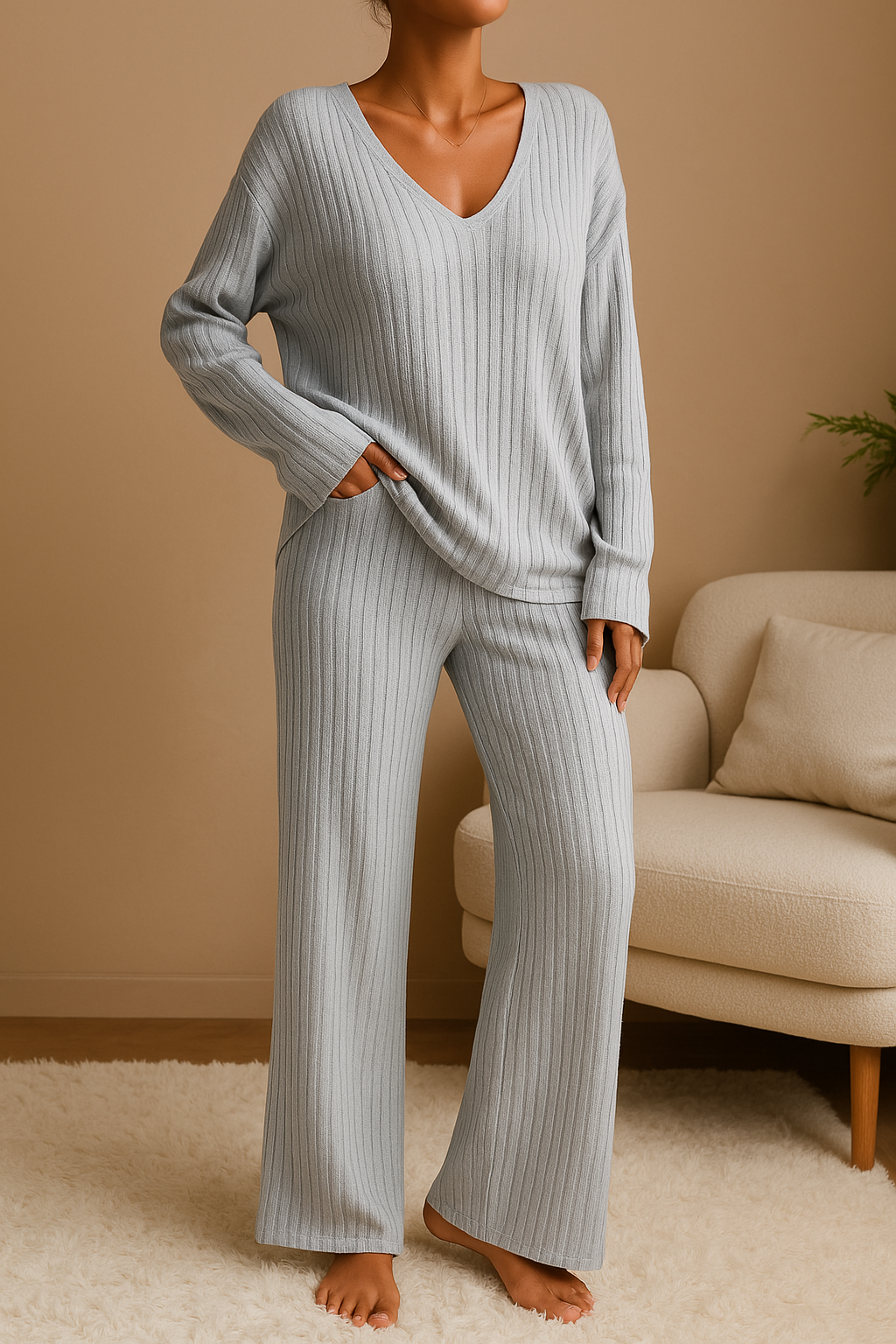 ZARINA - Zweiteiliges Lounge-Set für Damen mit Rippmuster