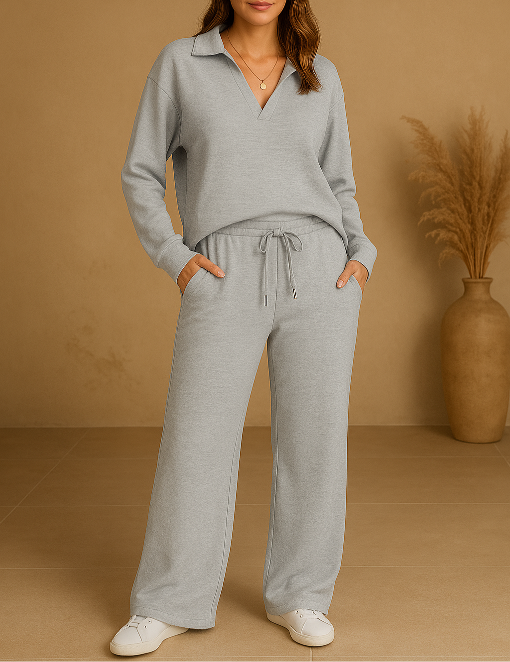 Lässiger Baumwollpullover und Hose für Damen