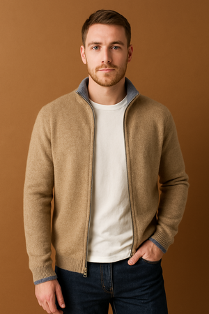 VELIERO - Herenvest van merinoswol met ritssluiting, regular fit vest van 100% merinoswol