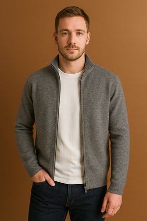 VELIERO - Herenvest van merinoswol met ritssluiting, regular fit vest van 100% merinoswol