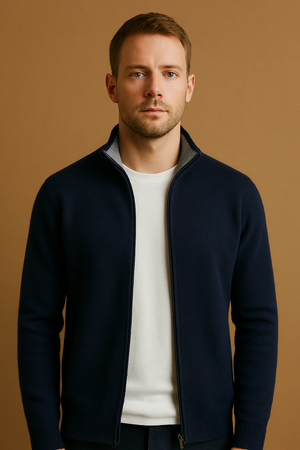 VELIERO - Herenvest van merinoswol met ritssluiting, regular fit vest van 100% merinoswol