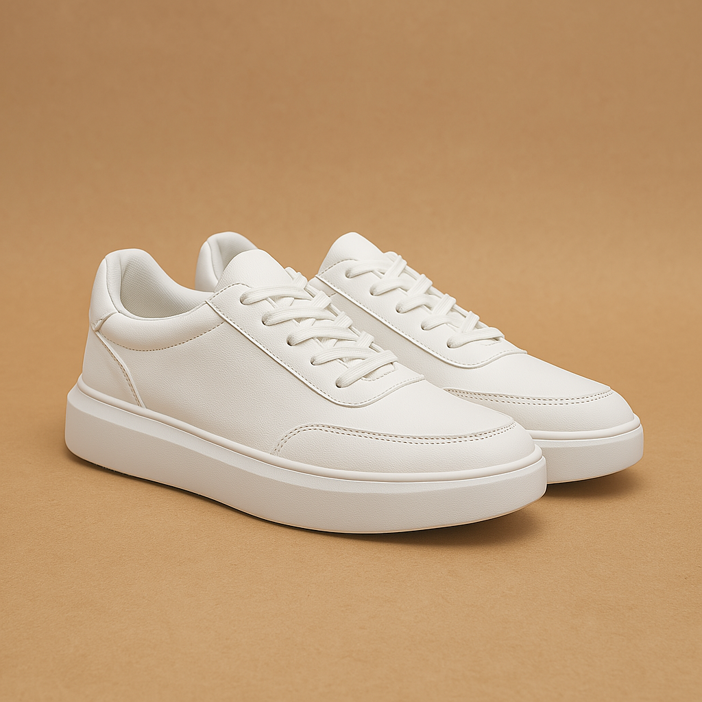 CALVINO - Herren Freizeitschuhe weißes Leder minimalistisch zum Skaten und für die Freizeit