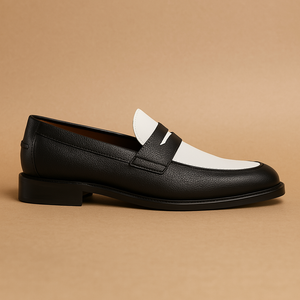 MAURICIO - Zwart-witte leren slip-on loafers voor heren voor dagelijks gebruik en vrijetijdskleding