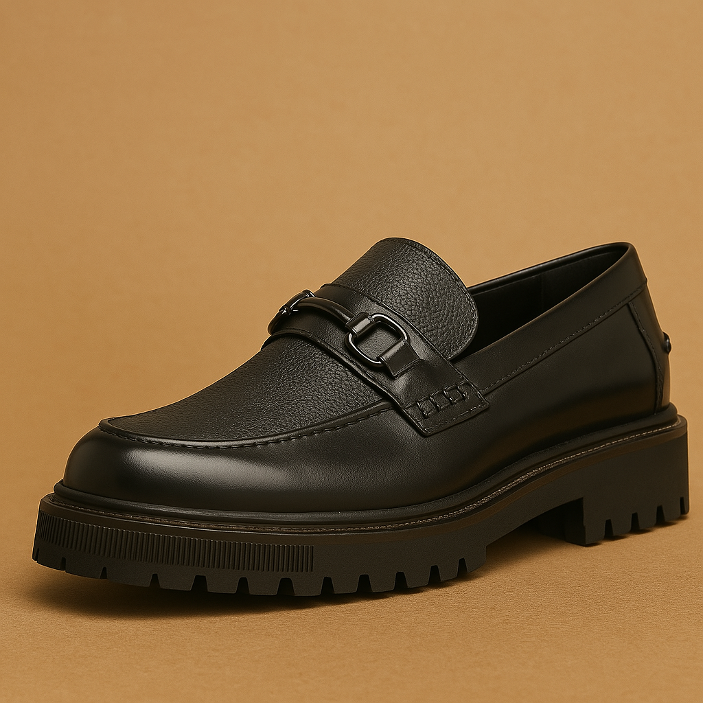 MORVEN - Herrenschuhe Schwarz Leder Slip-On Freizeit 2 cm Absatzhöhe