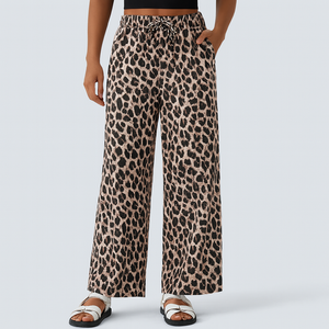 Lisette | Casual Broek Met Hoge Tailleband & Luipaardprint