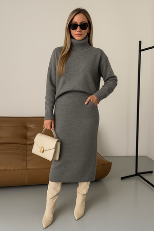 Gebreide Set | Midi-jurk met Coltrui voor Dames Herfst | FAYE