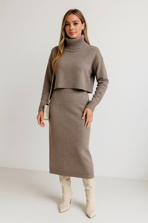 Gebreide Set | Midi-jurk met Coltrui voor Dames Herfst | FAYE