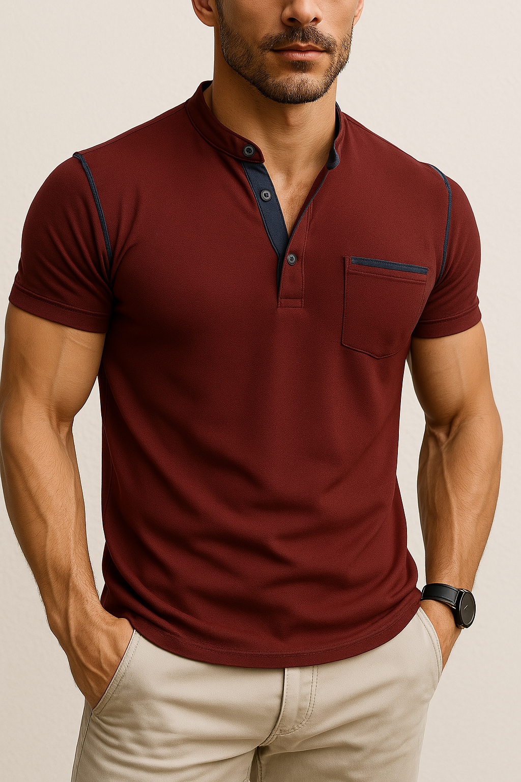 ModaNoma - Polo homme avec col Henley – Design moderne et confort intemporel