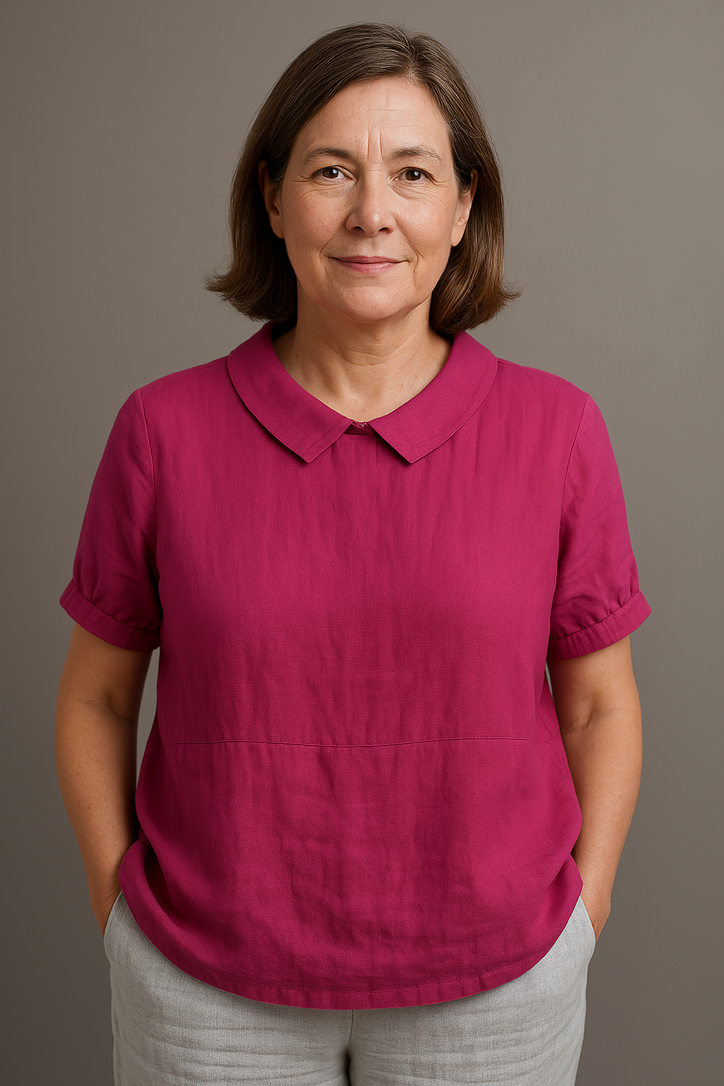 LIVIA - Luftige Sommerbluse mit kurzen Ärmeln aus Leinen und Baumwolle