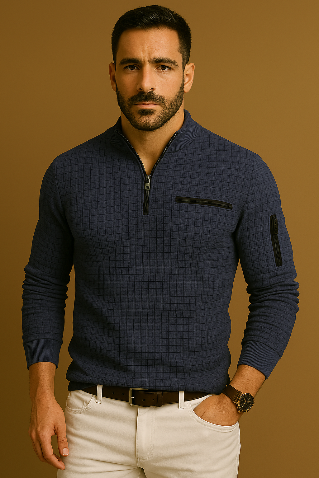 DARIUS - Stilvolles Herren-Poloshirt mit langen Ärmeln und Reißverschluss an der Tasche