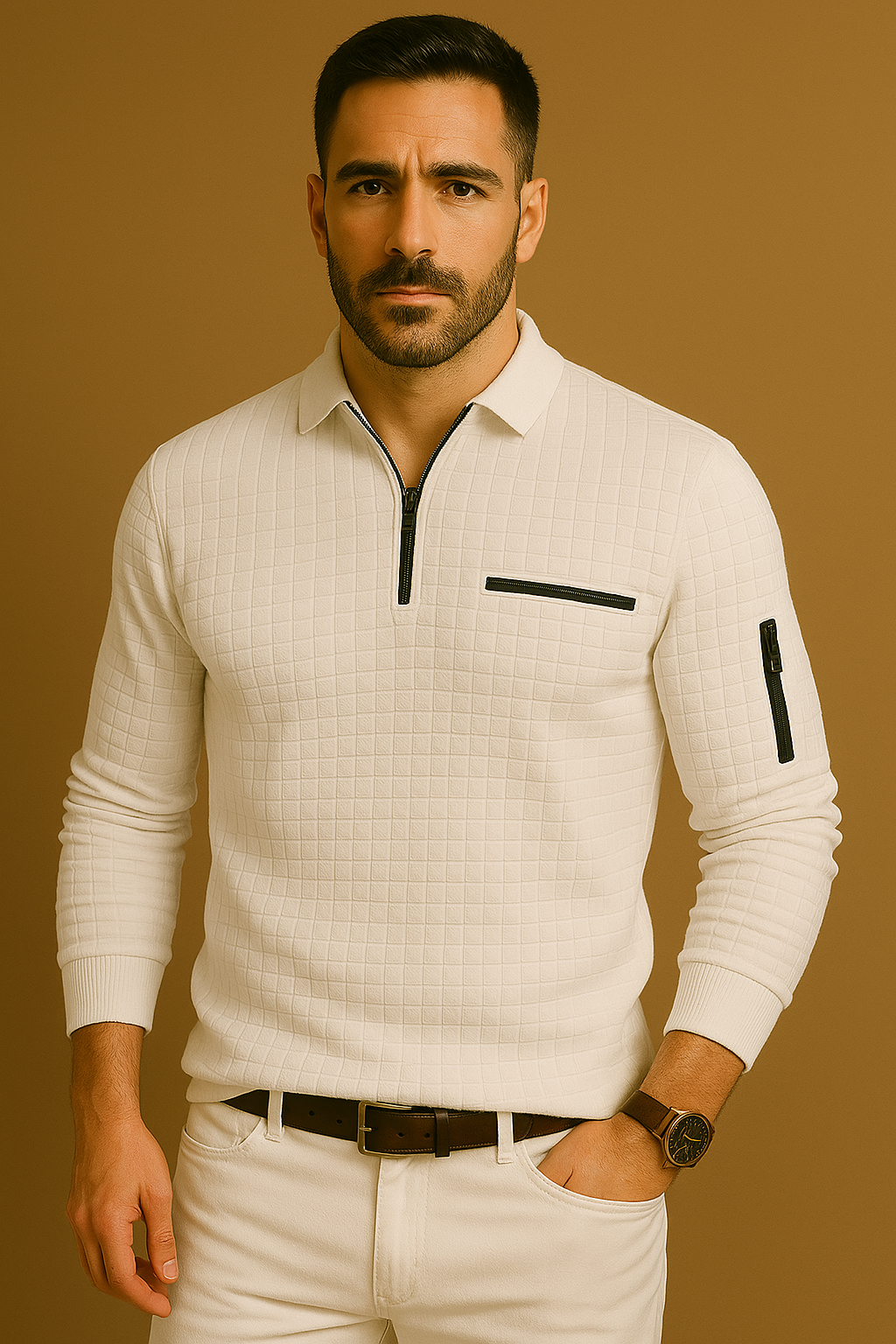DARIUS - Stilvolles Herren-Poloshirt mit langen Ärmeln und Reißverschluss an der Tasche