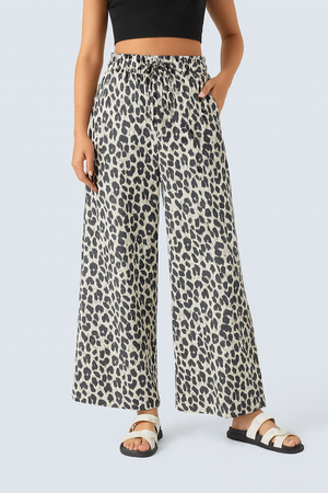 Lisette | Casual Broek Met Hoge Tailleband & Luipaardprint