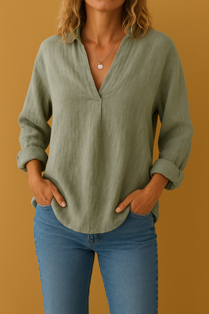 Martea - Camicetta leggera in lino e cotone da donna stile estivo