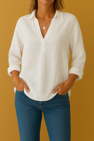 Martea - Camicetta leggera in lino e cotone da donna stile estivo