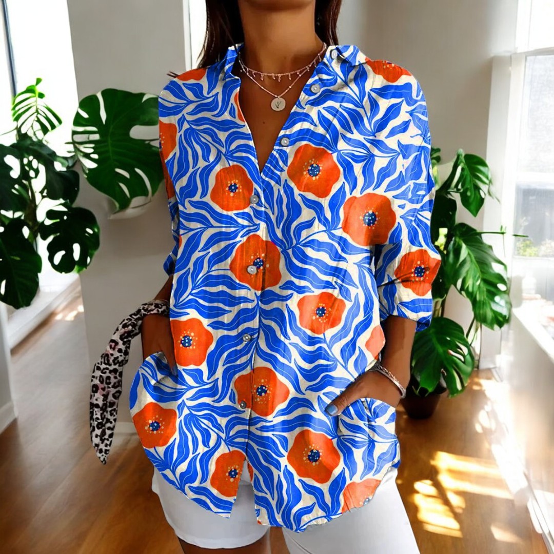 FELICIA - Lebendige Bluse mit geblümten Knöpfen für Damen