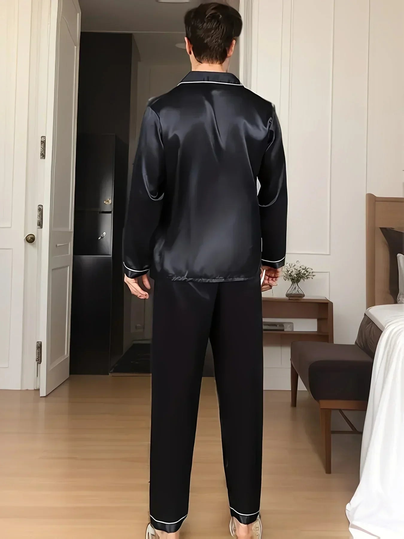 LUXOR - Schwarzes Seiden-Pyjama-Set für Herren, stilvoll und bequem