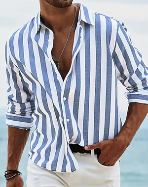 Riviera Stripe™ Shirt – Gestreept herenoverhemd met lange mouwen / Blauw