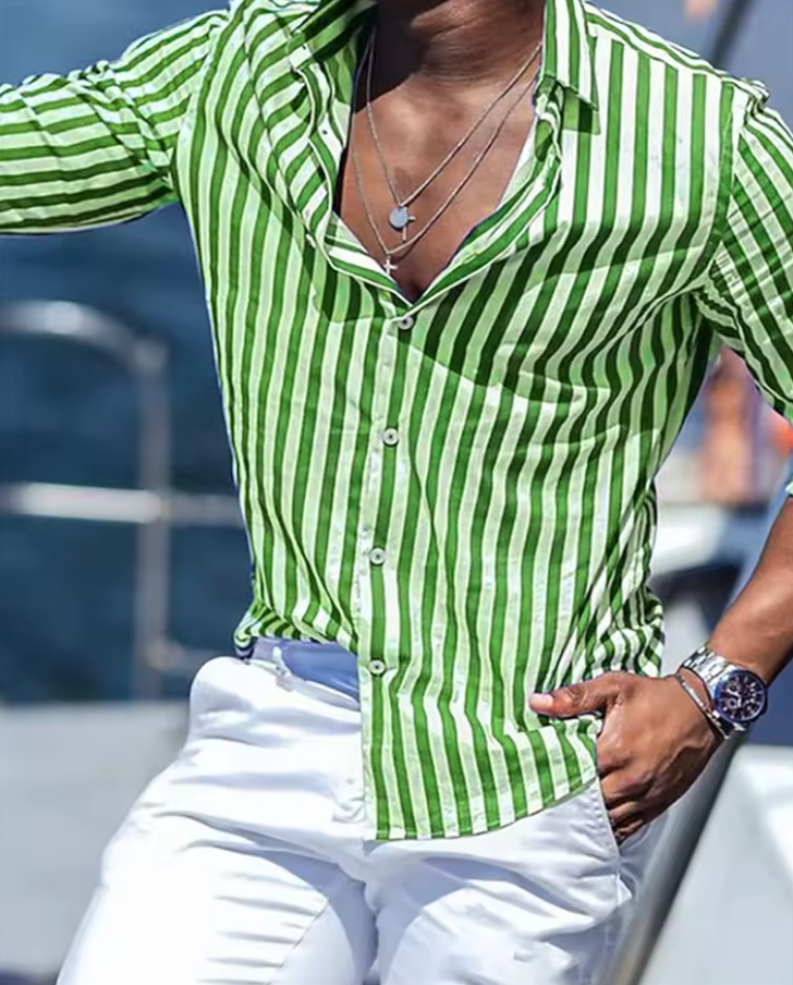 Riviera Stripe™ Hemd – Gestreiftes Herrenhemd mit langen Ärmeln / Blau