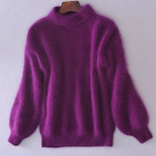 Sophie - Losse Monochrome Breien Trui Vintage Angora Pullover